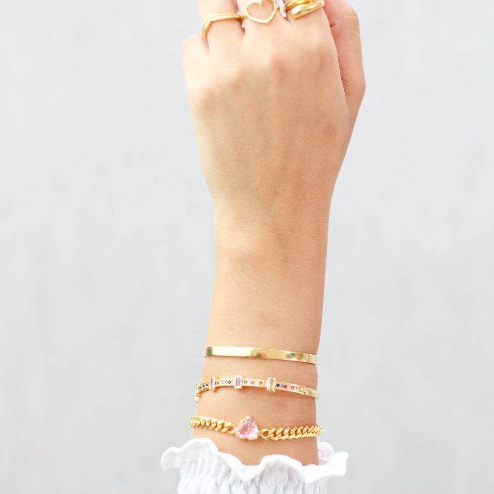 Pulseira Cecília com corrente cubana banhada a ouro 18k 