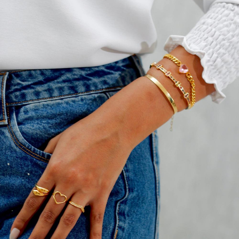 Pulseira Cecília com corrente cubana banhada a ouro 18k 