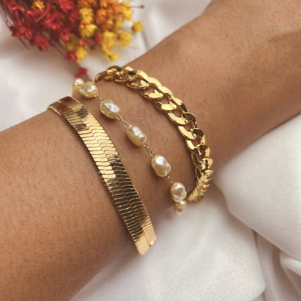 Pulseira Tina de pérolas banhada a ouro 18k 