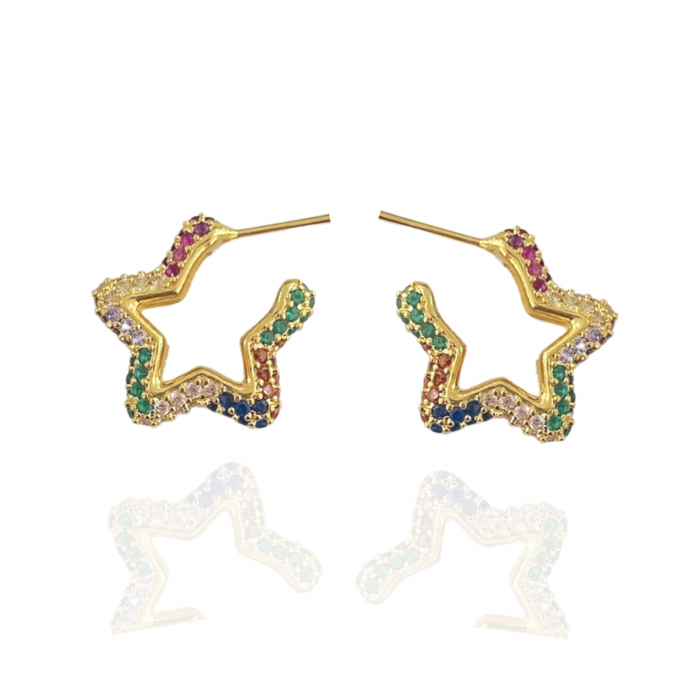 Brinco Star estrela cravejado banhado a ouro 18k 