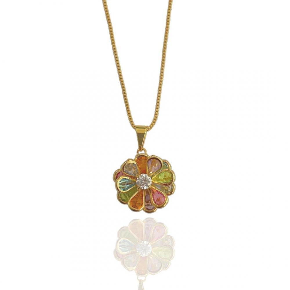Colar Anastácia de flor cravejado banhado a ouro 18k  