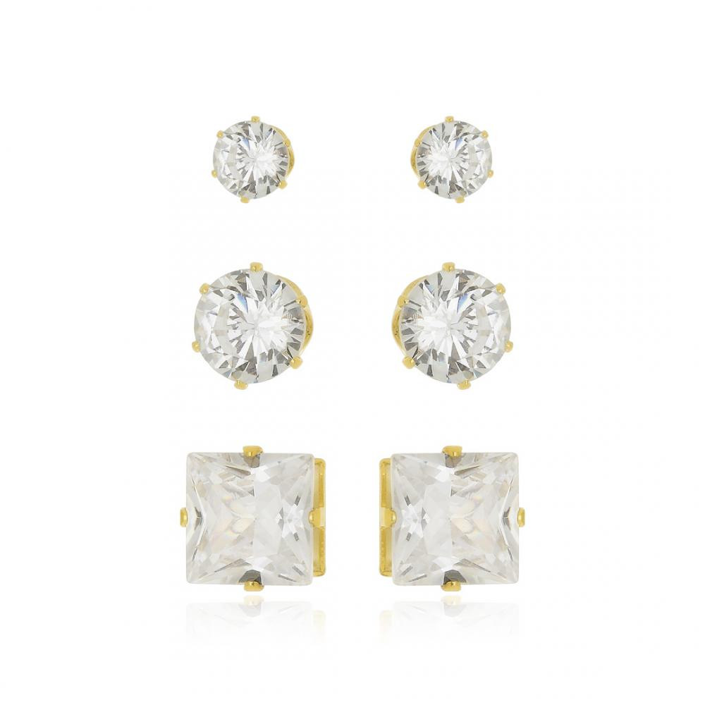 Trio de brinco Sacha banhado a ouro 18k 