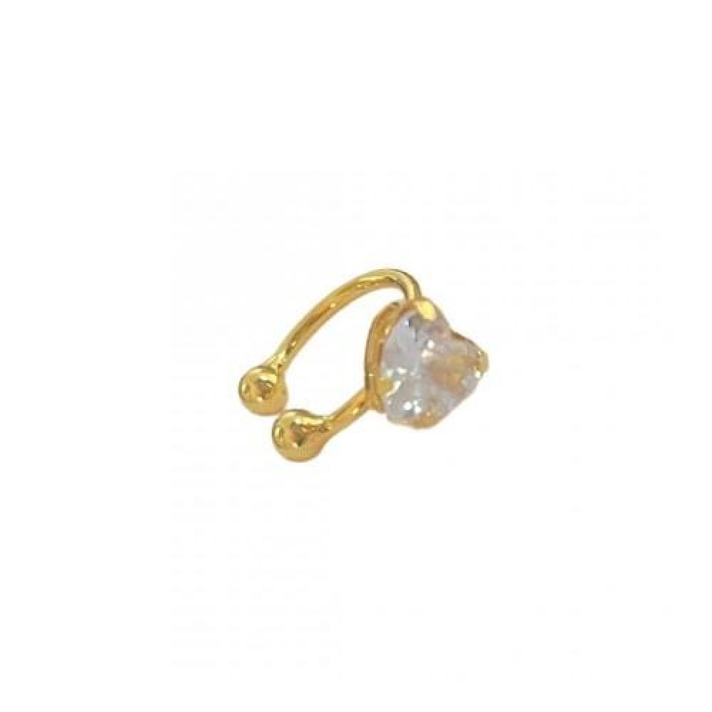 Piercing fake de coração cravejado Cecília banhado a ouro 18k 