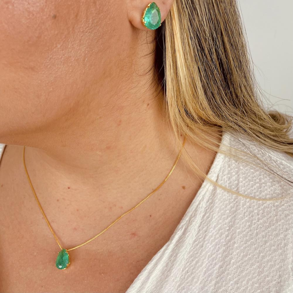 Conjunto de gota cravejado banhado a ouro 18k 