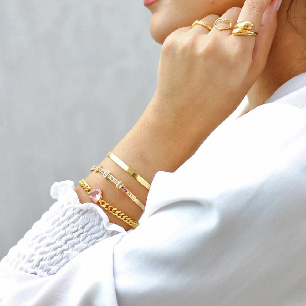 Pulseira Cecília com corrente cubana banhada a ouro 18k 