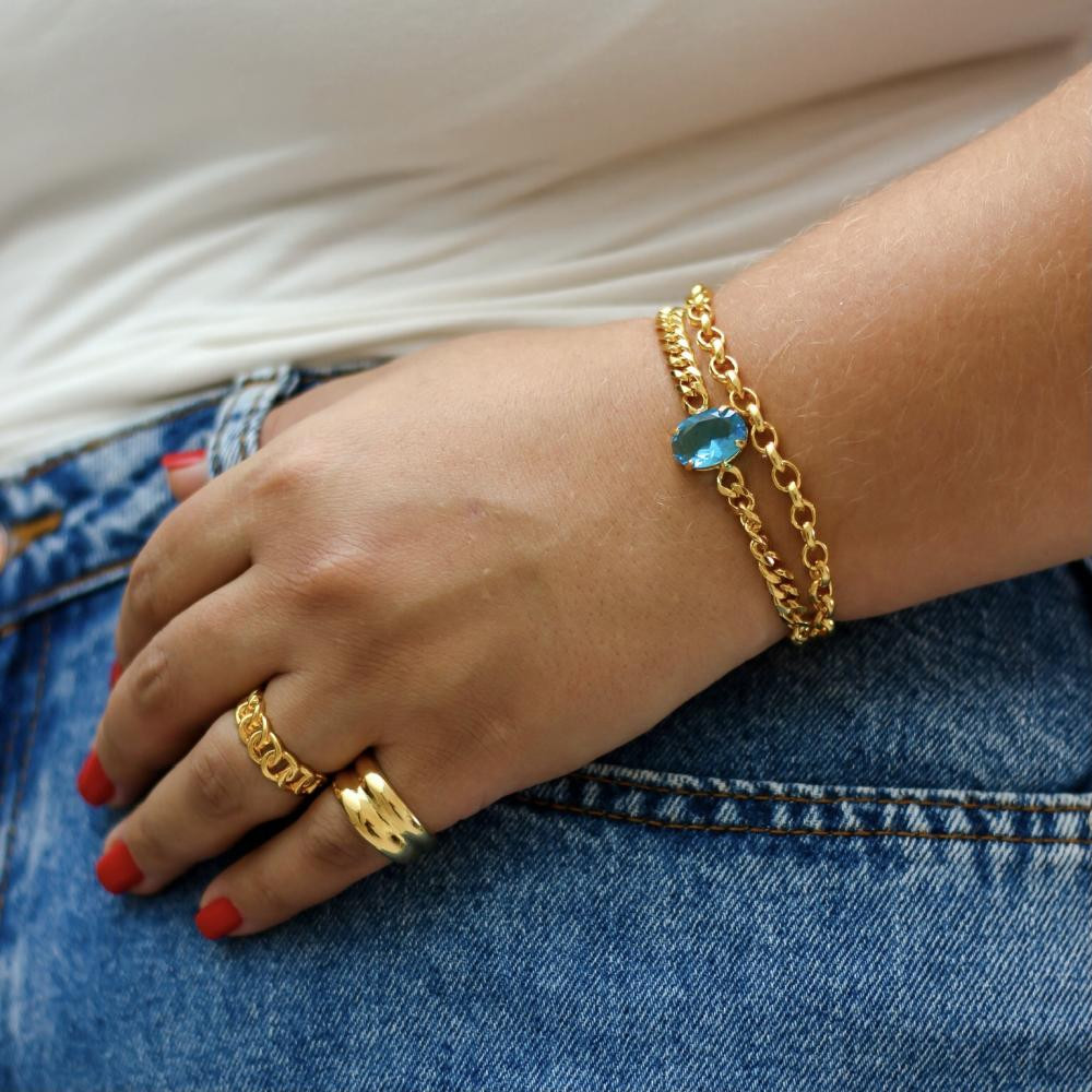 Pulseira elo português banhada a ouro 18k 