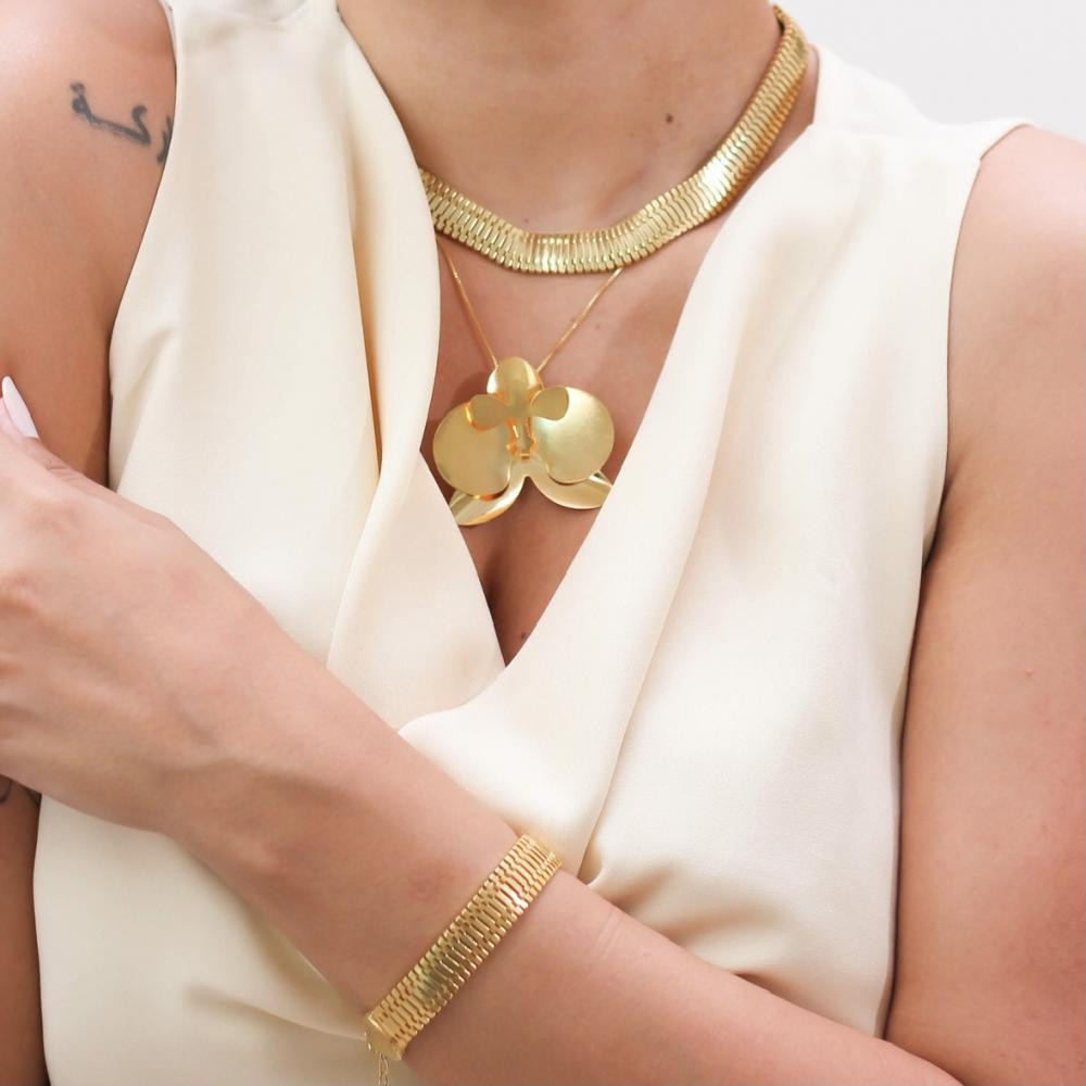 Pulseira Tamires de malha italiana banhada a ouro 18k 