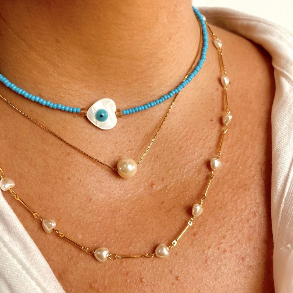 Choker Ayla de miçangas com olho grego banhada a ouro 18k