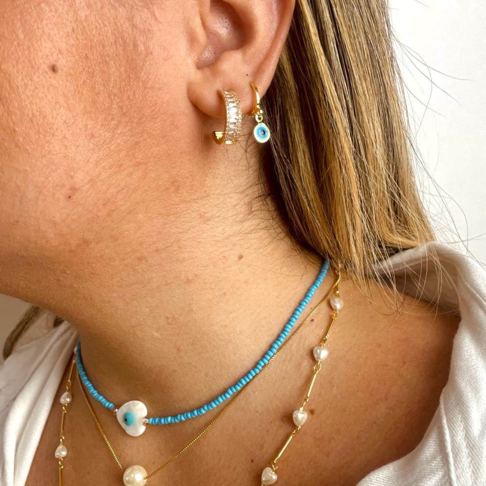 Choker Ayla de miçangas com olho grego banhada a ouro 18k