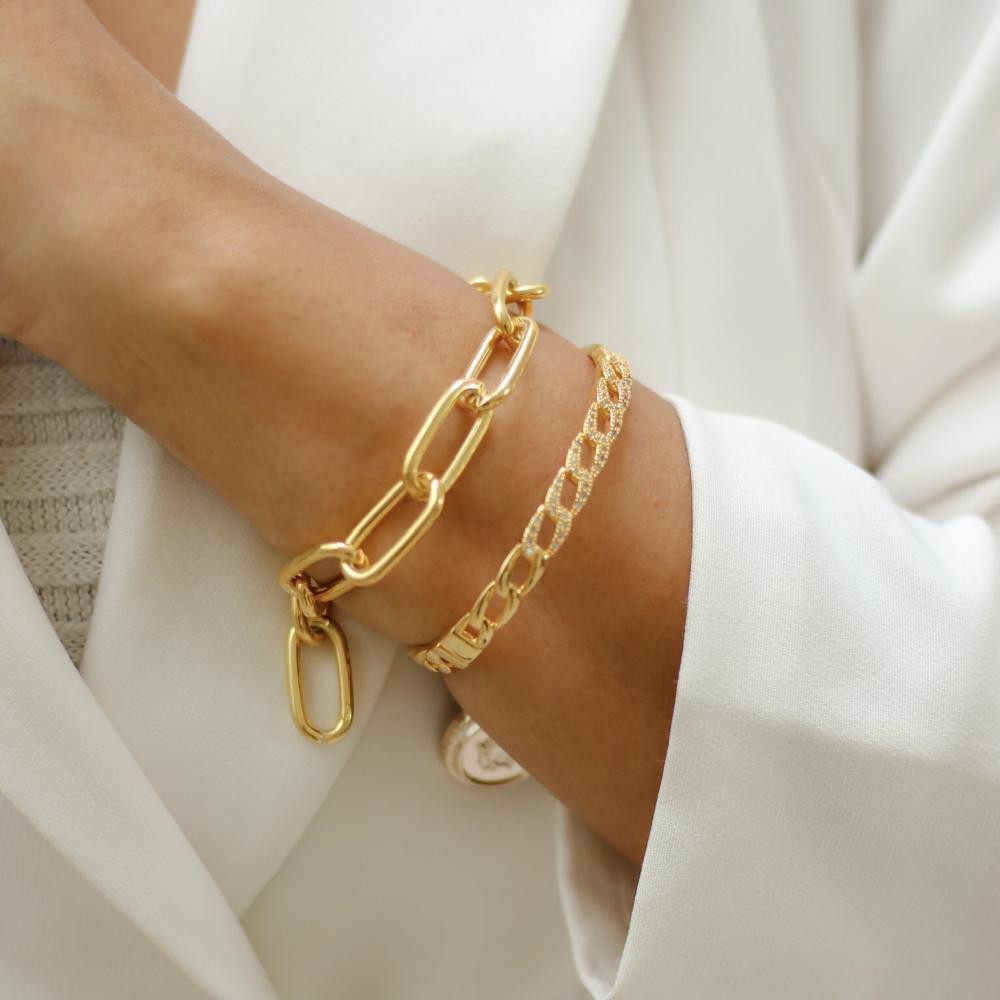 Bracelete Bia de elos cravejados banhado a ouro 18k 