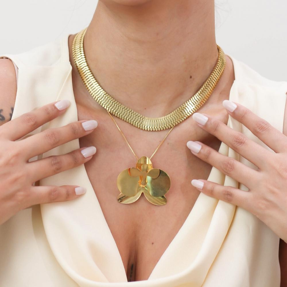 Colar de  Orquídea banhado a ouro 18k 