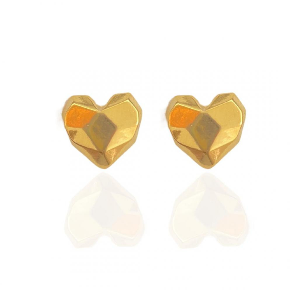 Brinco de coração martelado Josi banhado a ouro 18k 