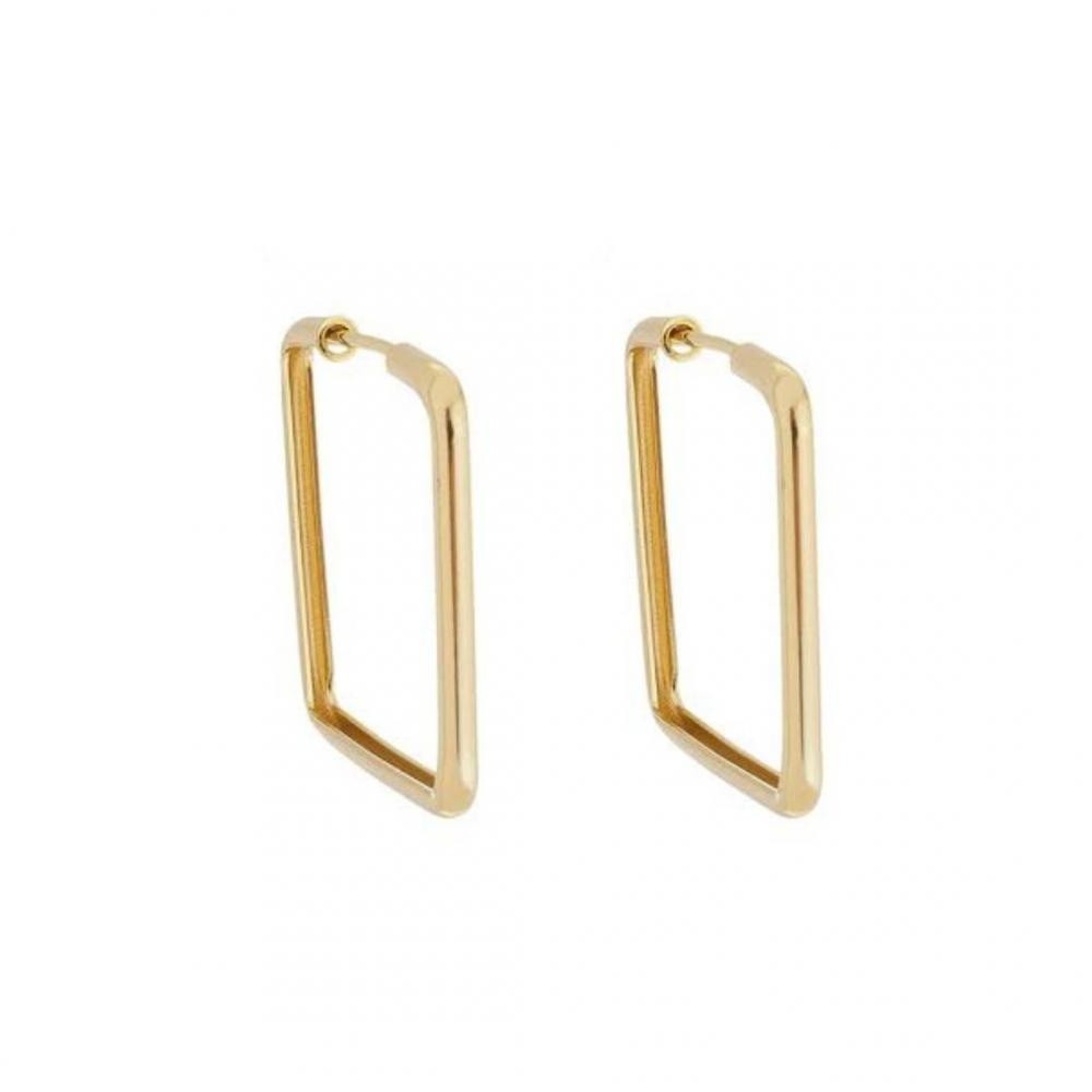 Brinco de argola retangular liso Zoe banhado a ouro 18k