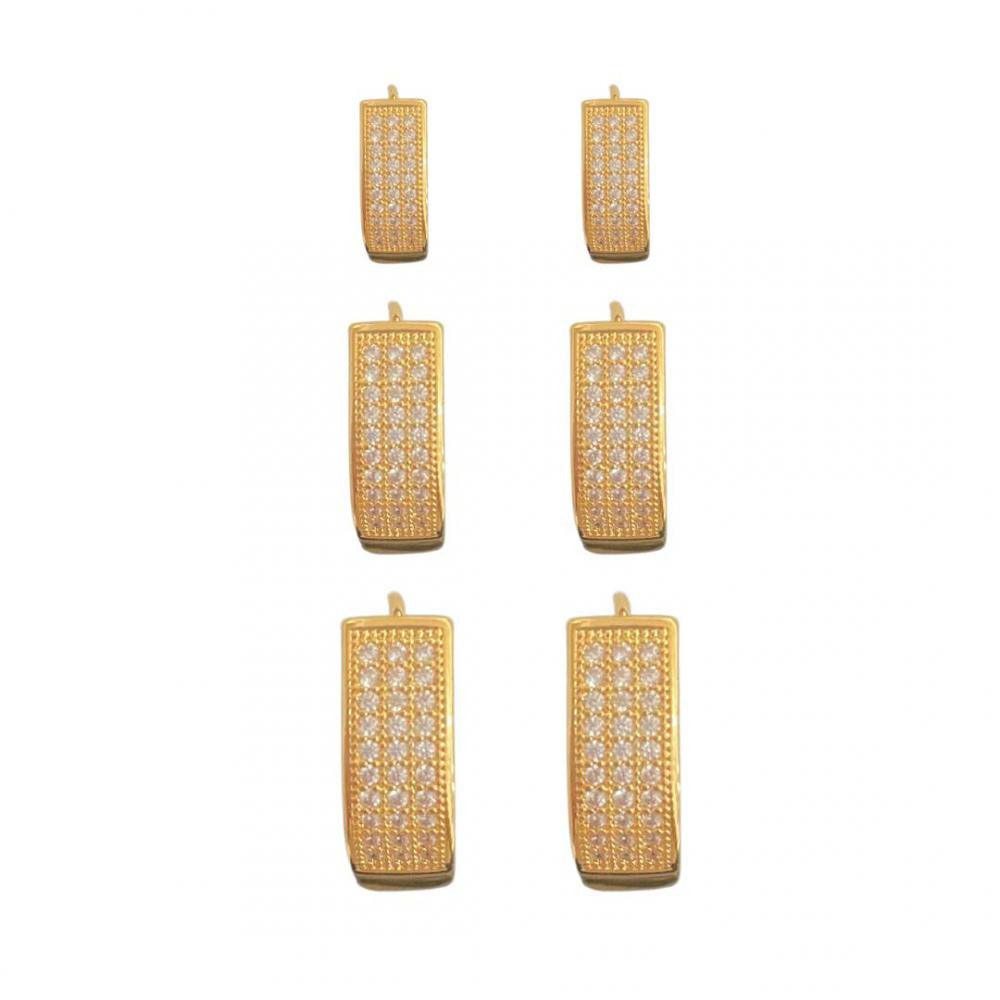 Trio de argola oval cravejado Jane banhado a ouro 18k