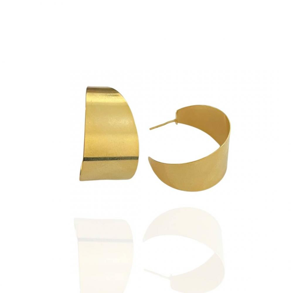Brinco de meia argola lisa Viviane banhado a ouro 18k