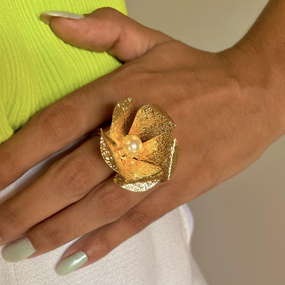 Anel de flor Rosa banhado a ouro 18k