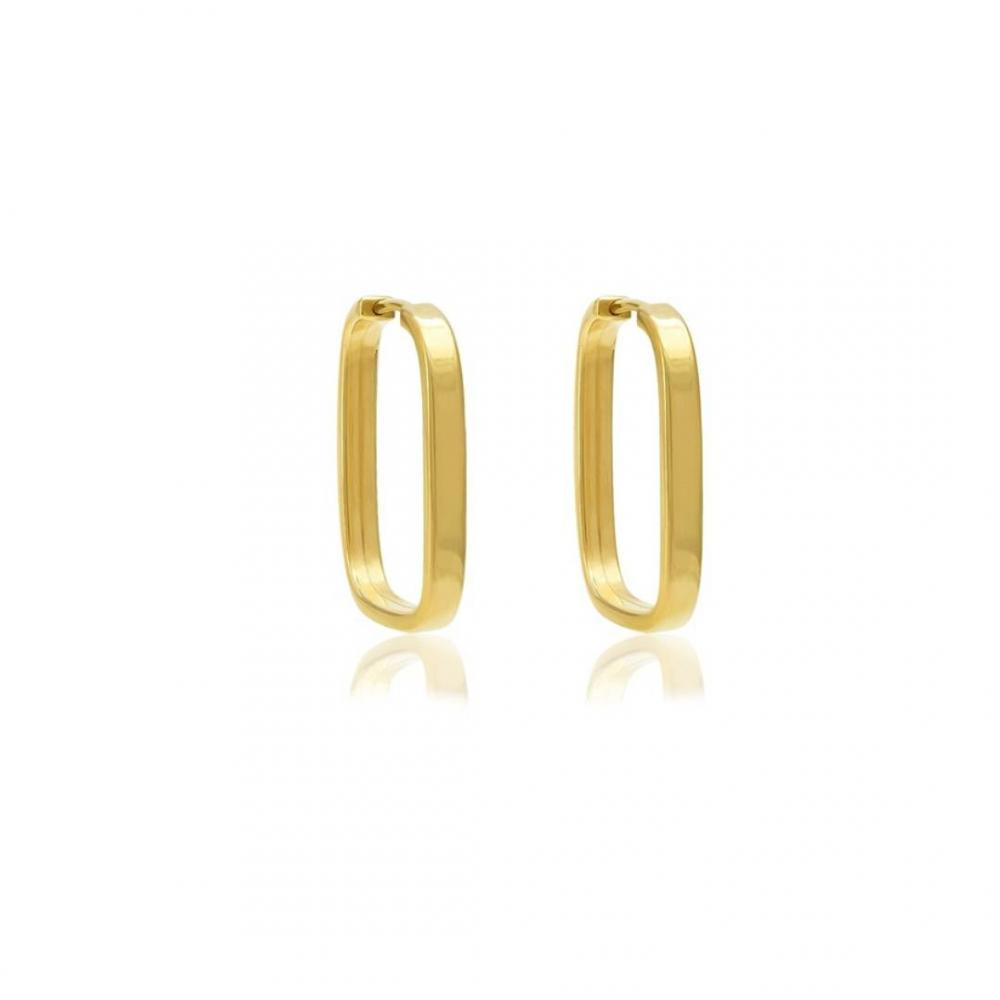 Brinco de argola retangular média banhado a ouro 18k