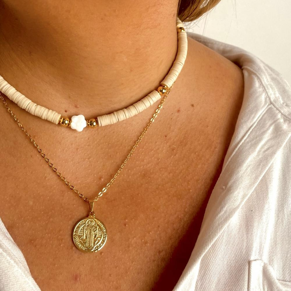 Colar de discos de borracha Catarina banhado a ouro 18k