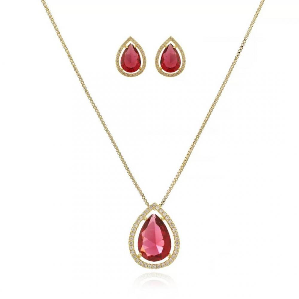 Conjunto de gota cravejada Samira banhado a ouro 18k 