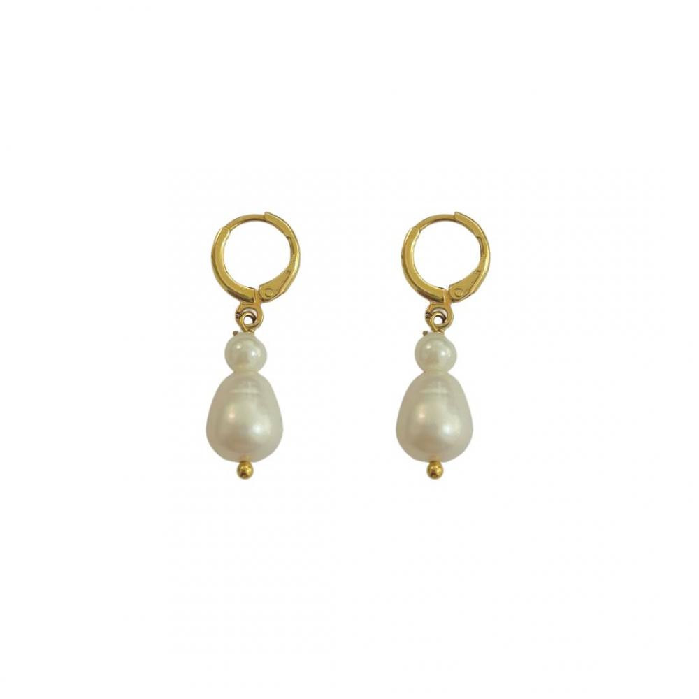 Brinco de argola click com pérola natural Ana banhado a ouro 18k 