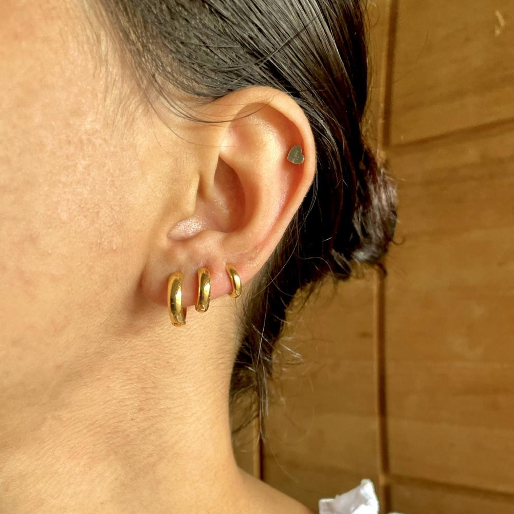 Trio de argola lisa banhado a ouro 18k 