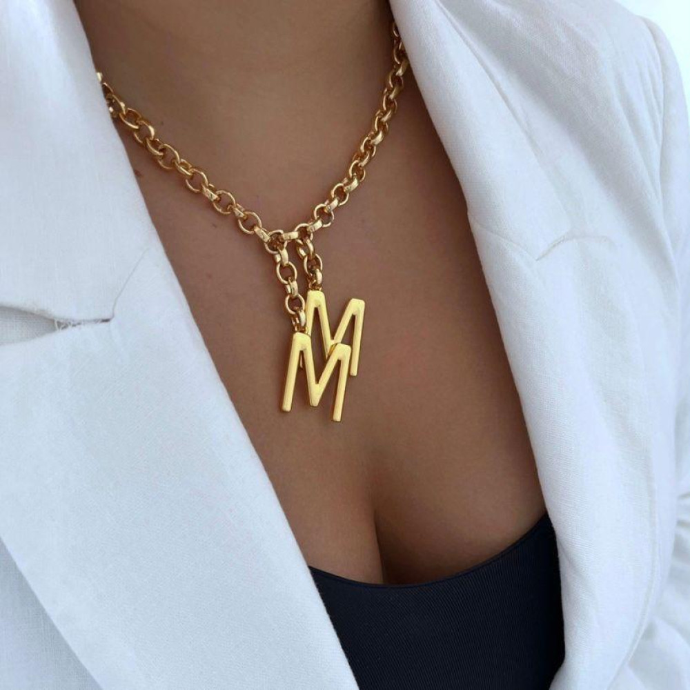 Colar personalizado com duas letras na corrente elo português banhado a ouro 18k