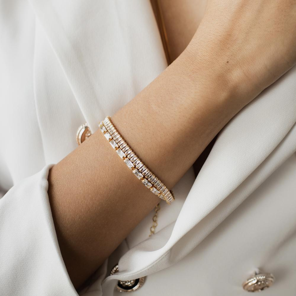 Pulseira Tifhany riviera baguete cristal escolha seu banho