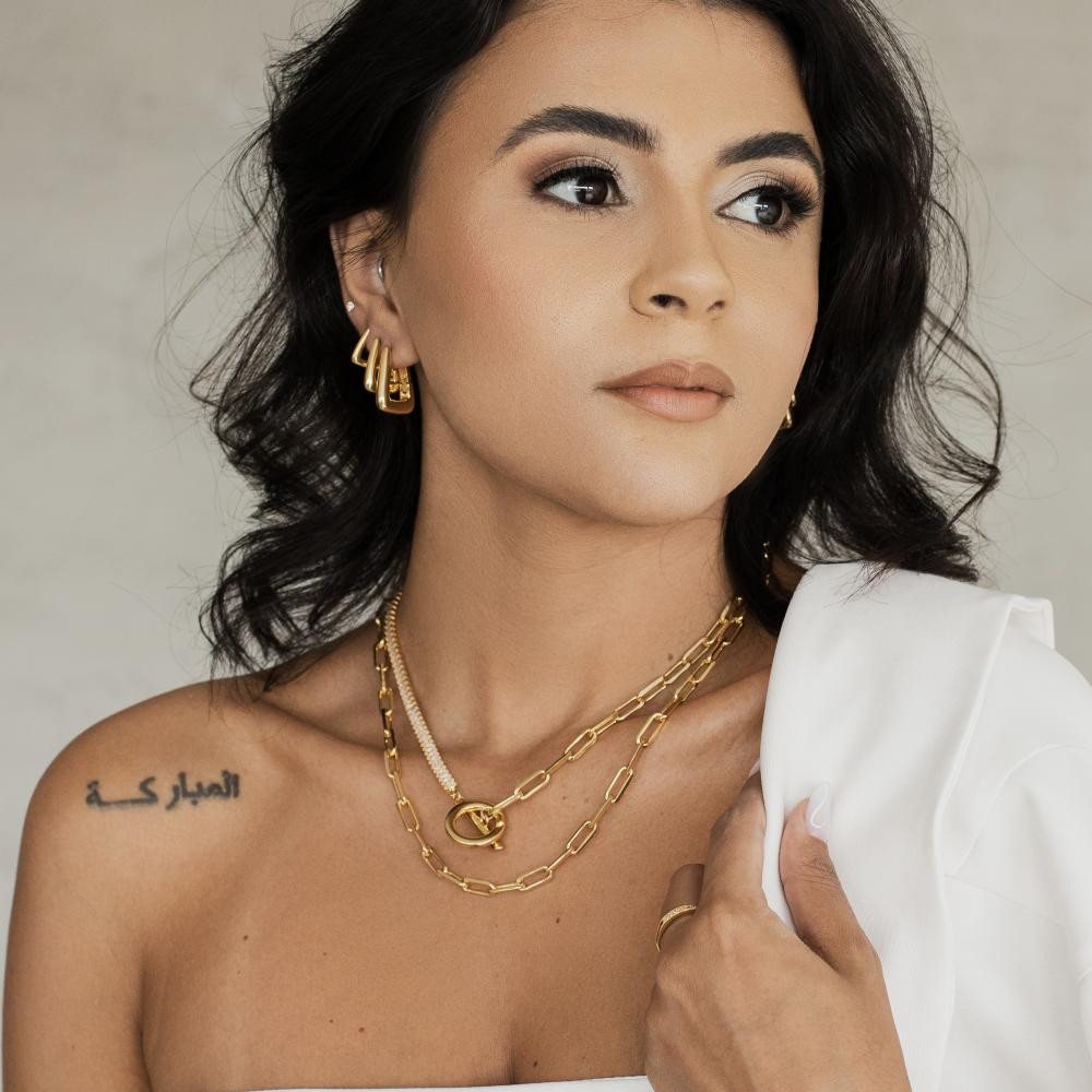 Colar com corrente de elo retangular grande banhado a ouro 18k