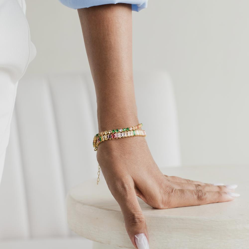 Pulseira Cloe riviera colorida banhado a ouro 18k 