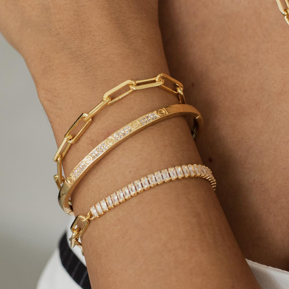 Bracelete Sofi inspiração cravejado banhado a ouro 18k 