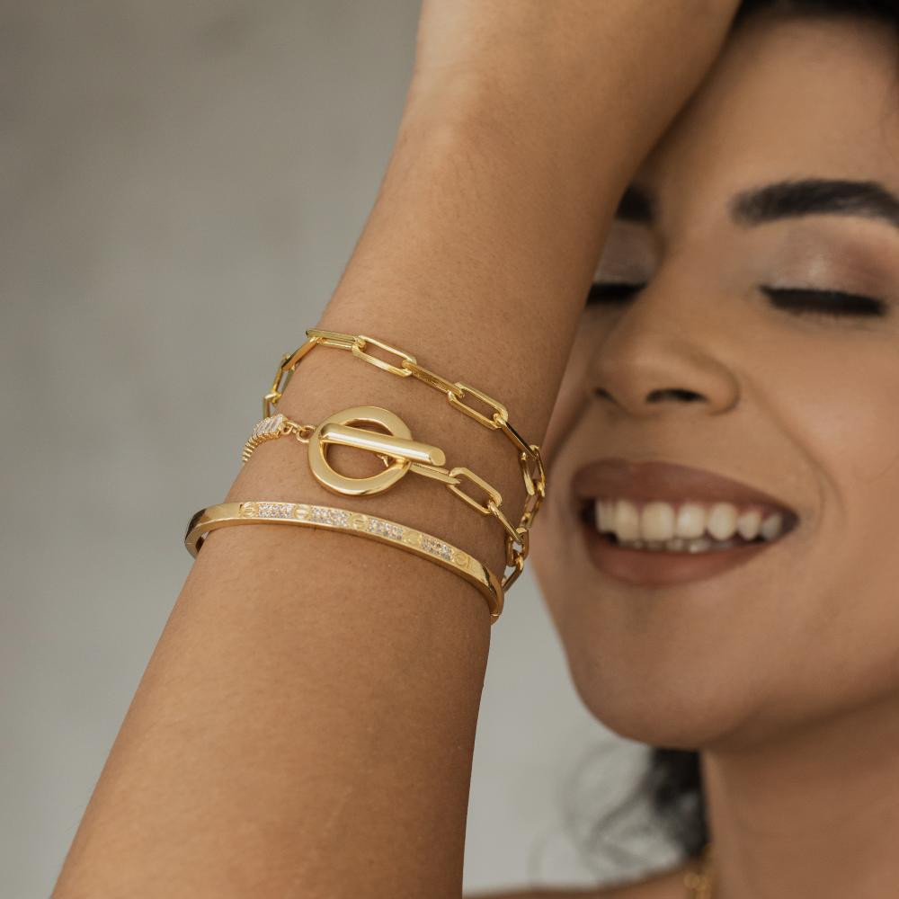 Bracelete Sofi inspiração cravejado banhado a ouro 18k 