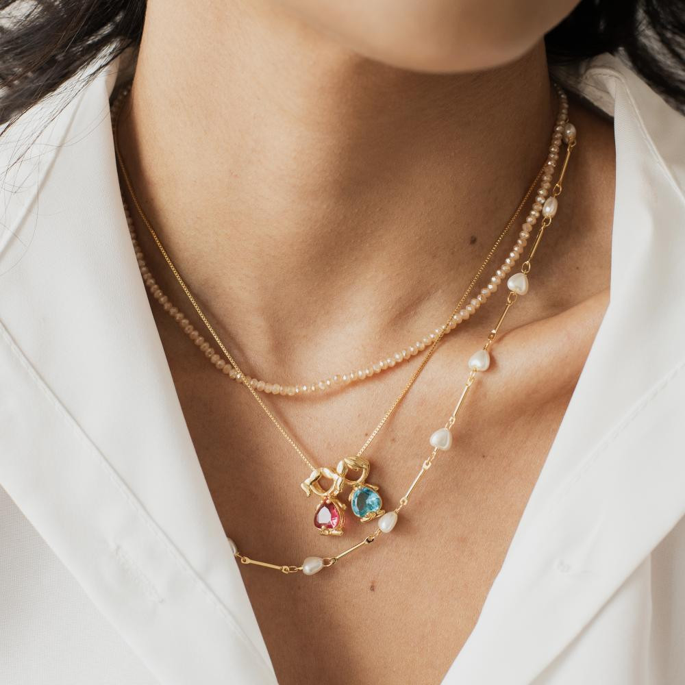 Colar de pedras coloridas Lili banhado a ouro 18k