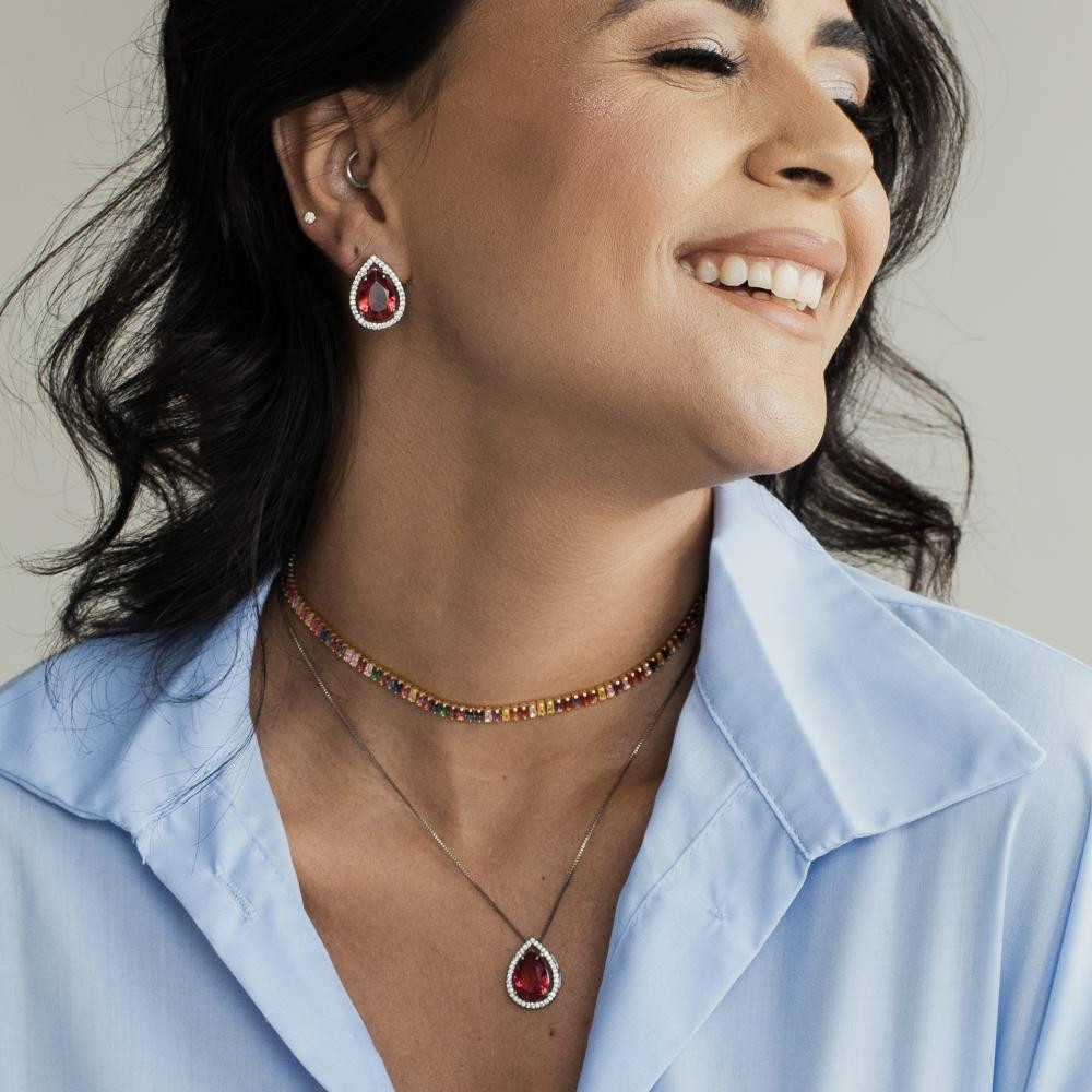 Conjunto de gota cravejada Samira banhado a ouro 18k 