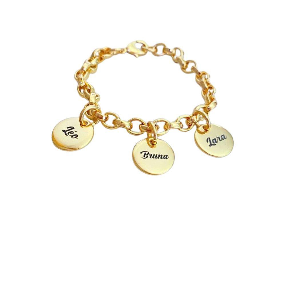 Pulseira personalizada com pingente de plaquinha e com corrente elo português banhada a ouro 18k