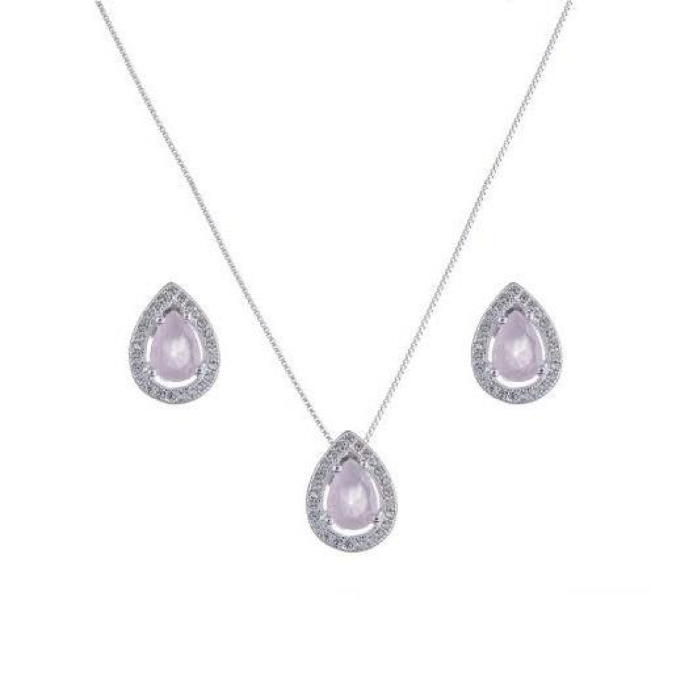 Conjunto de gota cravejada Samira banhado a Ródio branco
