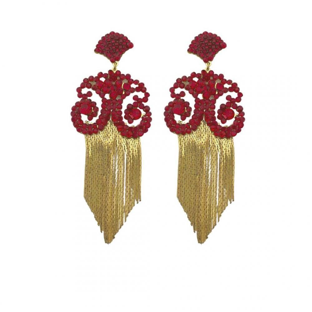 Brinco de strass com franja banhado a ouro 18k 
