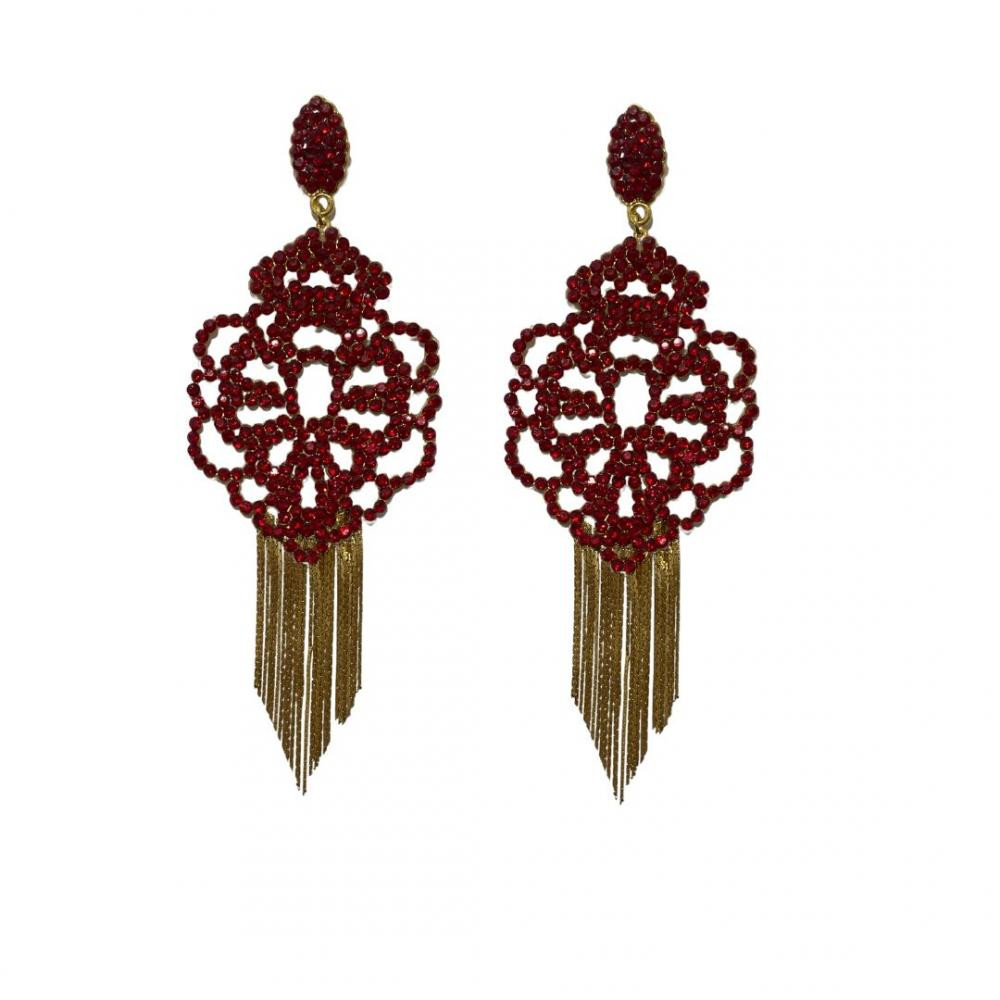 Brinco de strass com franja banhado a ouro 18k 