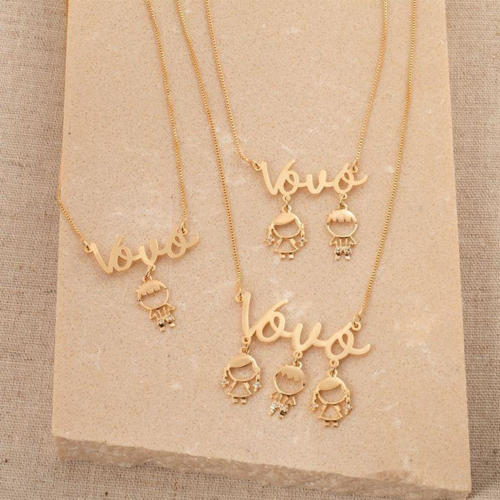 Colar vovó personalizado com pingente banhado a ouro 18k