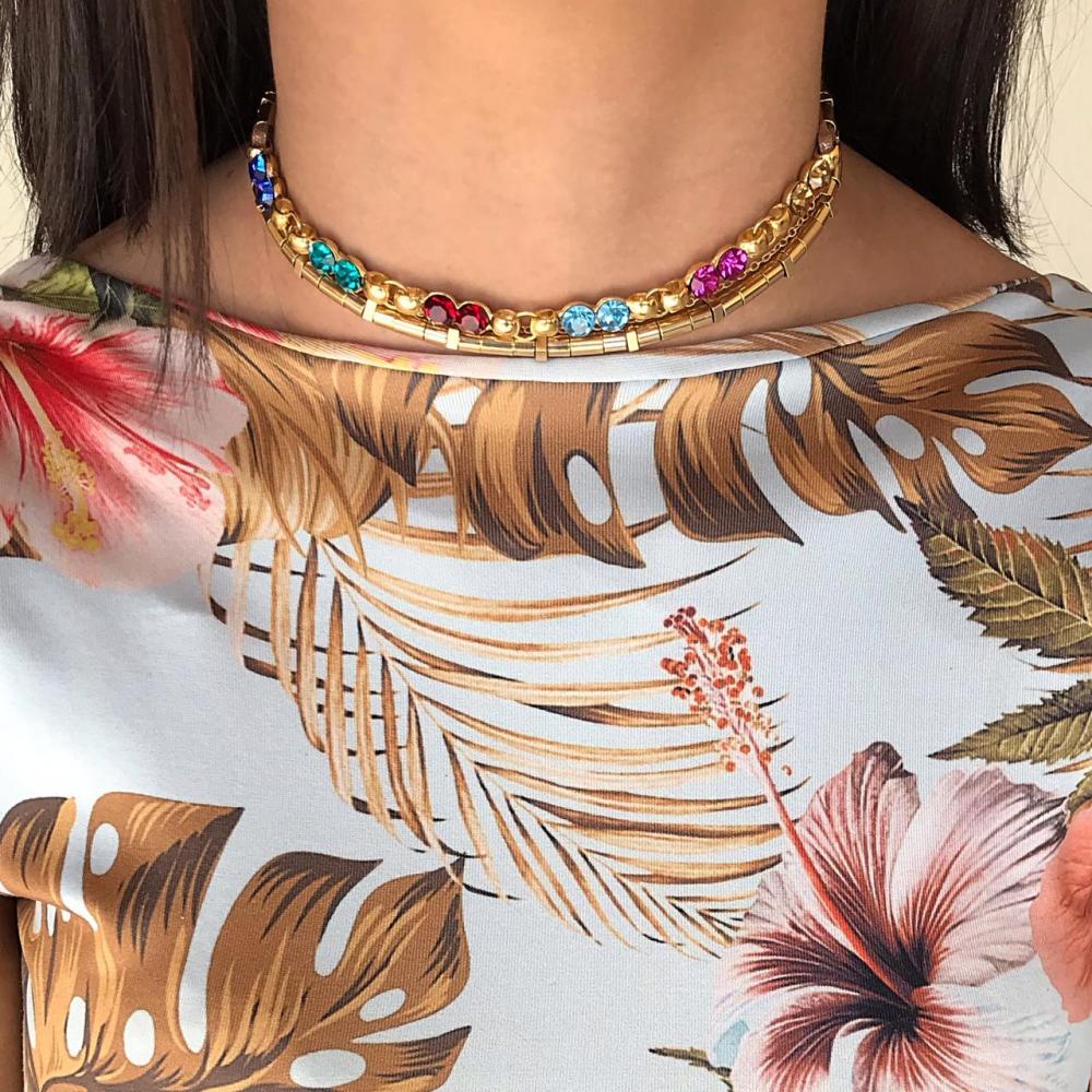 Chocker Couro e strass