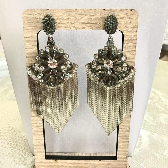 Maxi brinco de strass com franja 