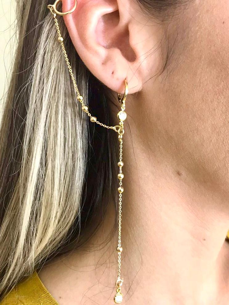 Brinco earcuff com zircônia a ouro 18k