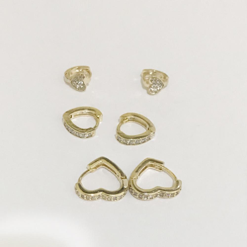 Brinco Trio de argolas coração folheado a ouro 18k