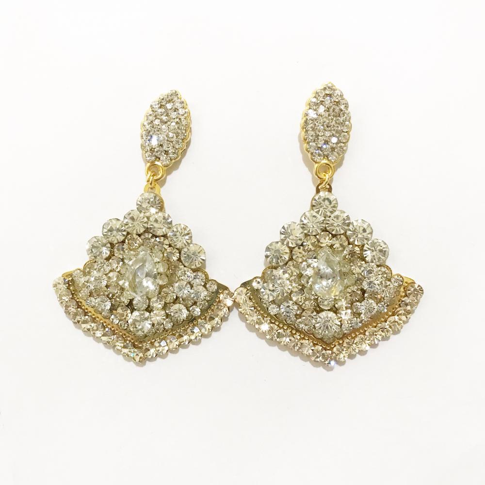 Brinco leque Médio com strass Folheado a ouro 18k