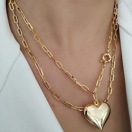 Colar Duplo Folheado a ouro 18k com pingente coração e corrente Cartier 