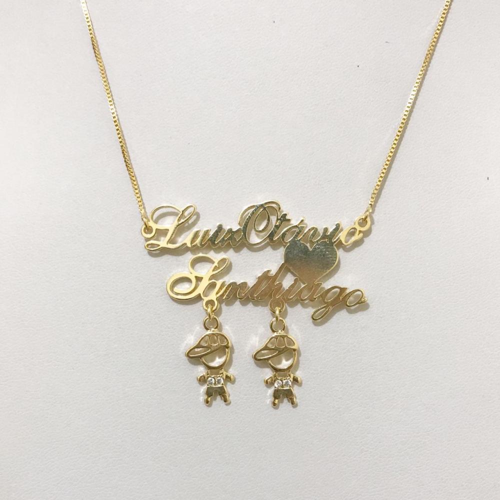 Colar Personalizado com dois nomes e pingentes folheado (escolha o seu banho)