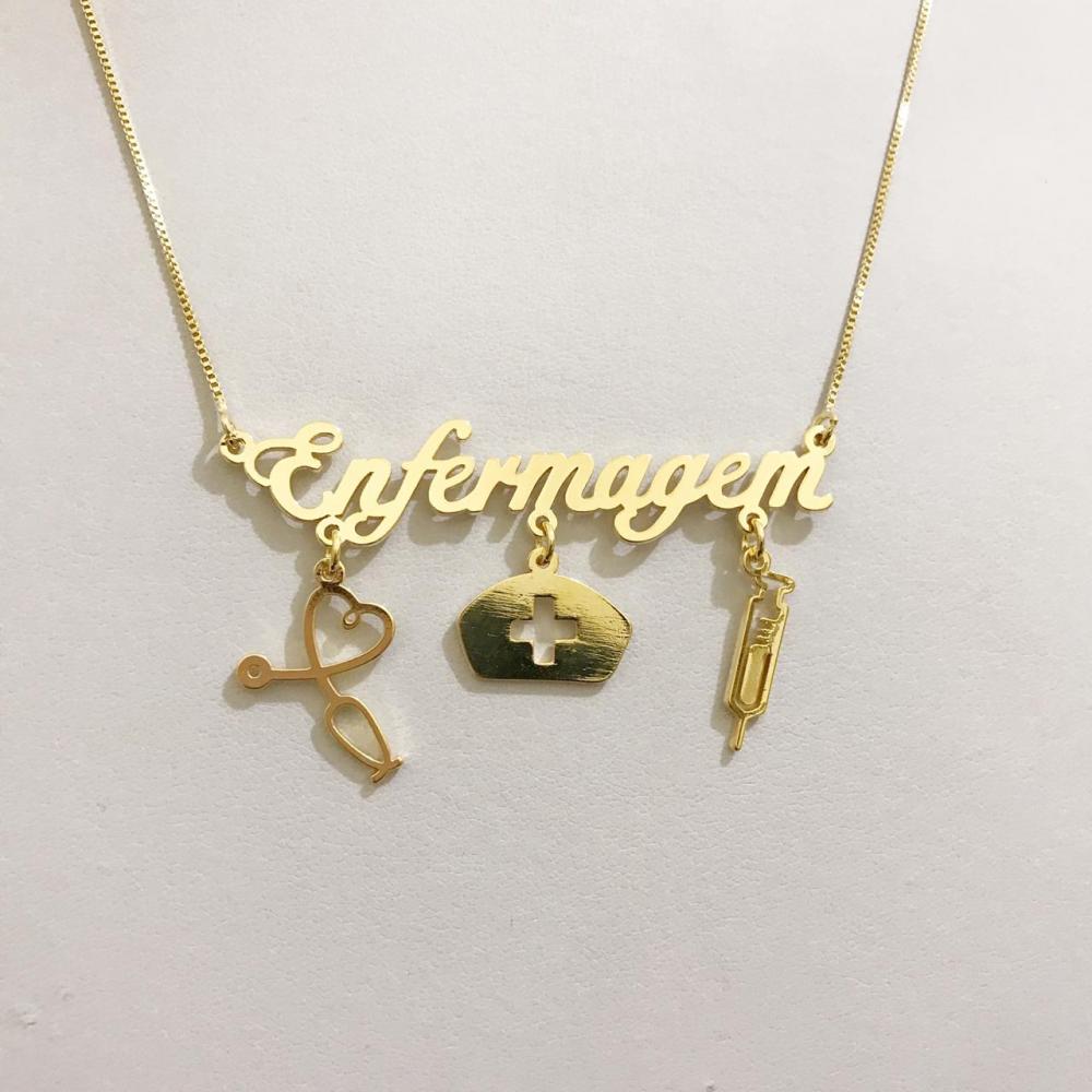 Colar Personalizado Profissão Enfermagem (Escolha o seu Banho)