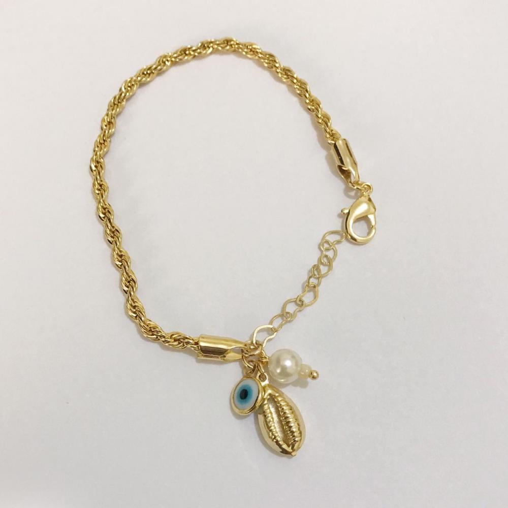 Pulseira infantil com pingentes folheada a ouro 18k