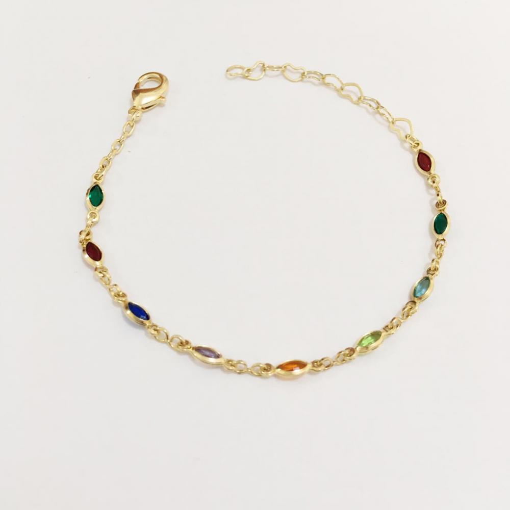 Pulseira infantil colorida folheada a ouro 18k