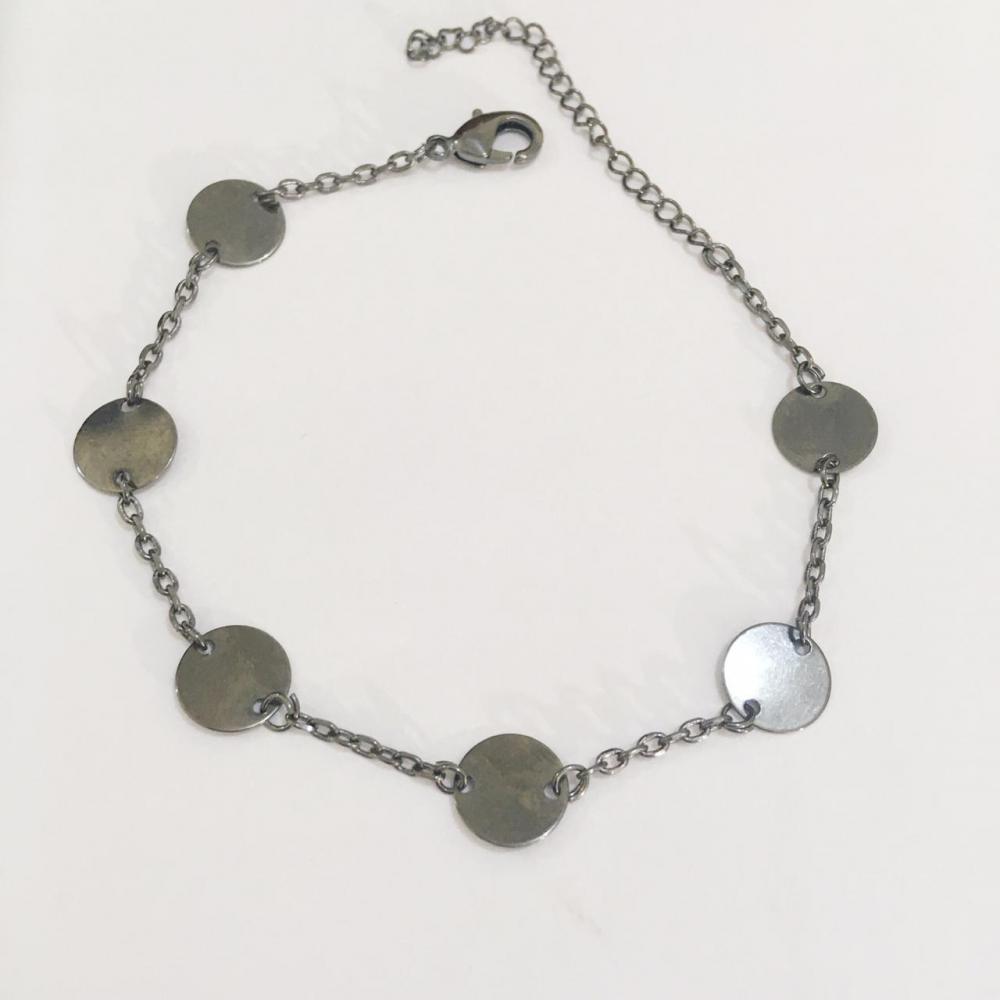 Pulseira de moeda com corrente no ródio negro