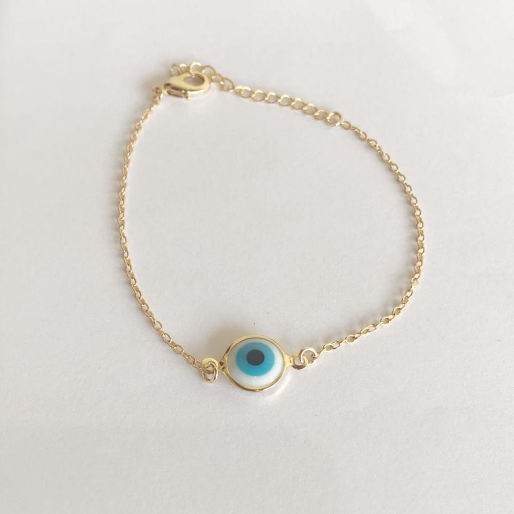 Pulseira minimalista olho grego folheada a ouro 18k